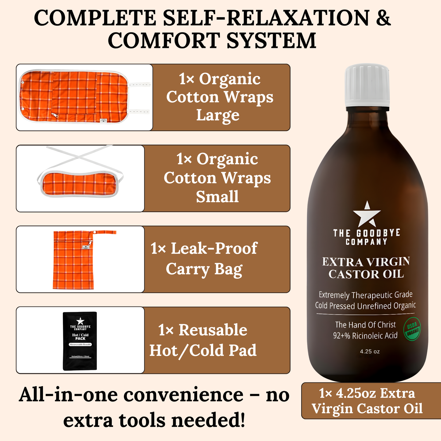 The Goodbye Company 2 Castor Oil Pack with 16 oz Glass Bottle
