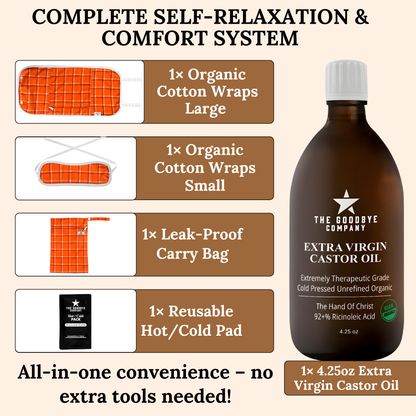 The Goodbye Company 2 Castor Oil Pack with 16 oz Glass Bottle