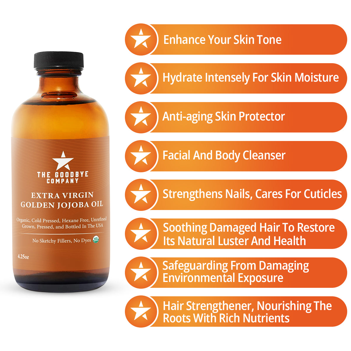 The Goodbye Company USDA Organic Extra Virgin Golden Jojoba Oil