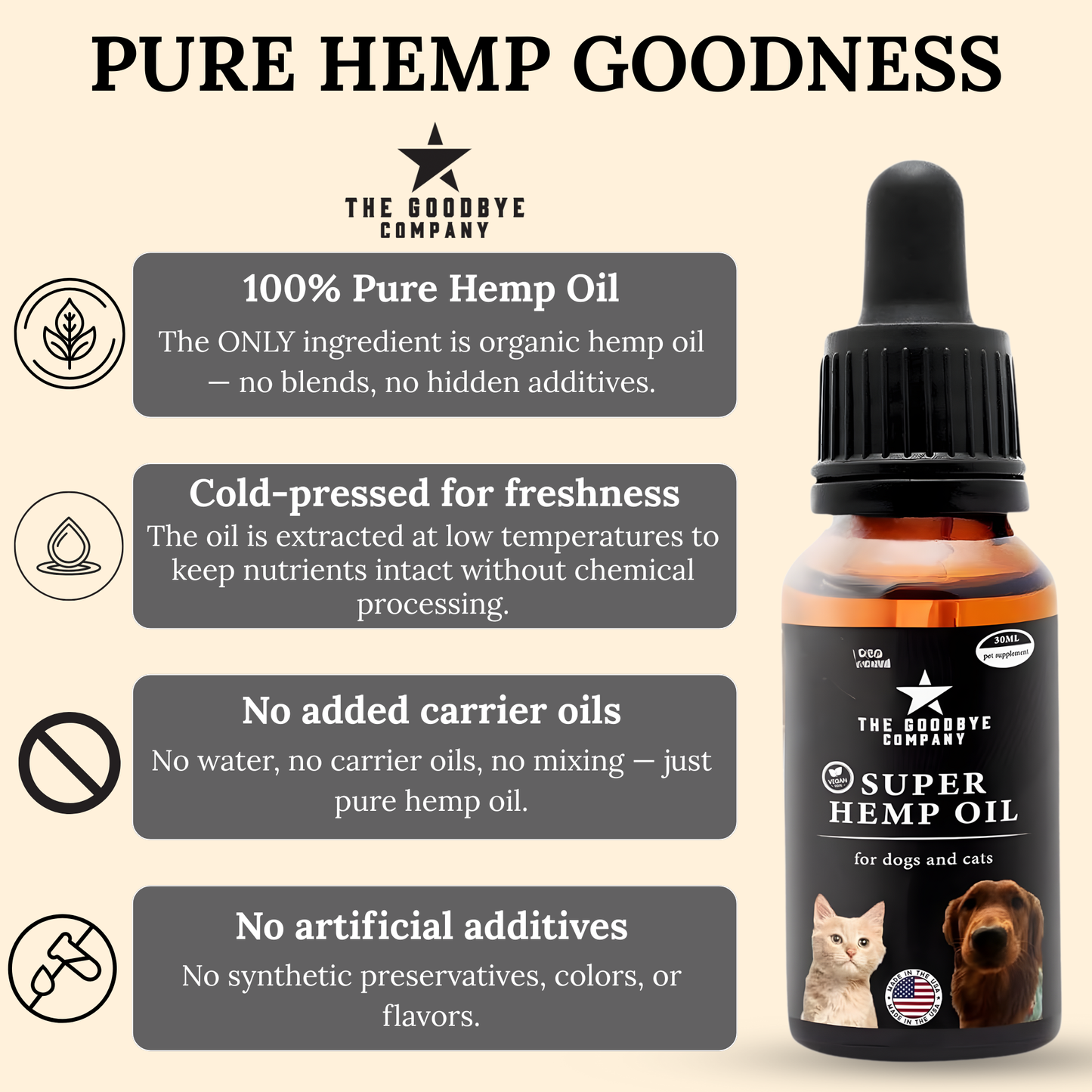 The Goodbye Company Super Hemp Oil for Dog & Cat Anxiety Relief [30ml]