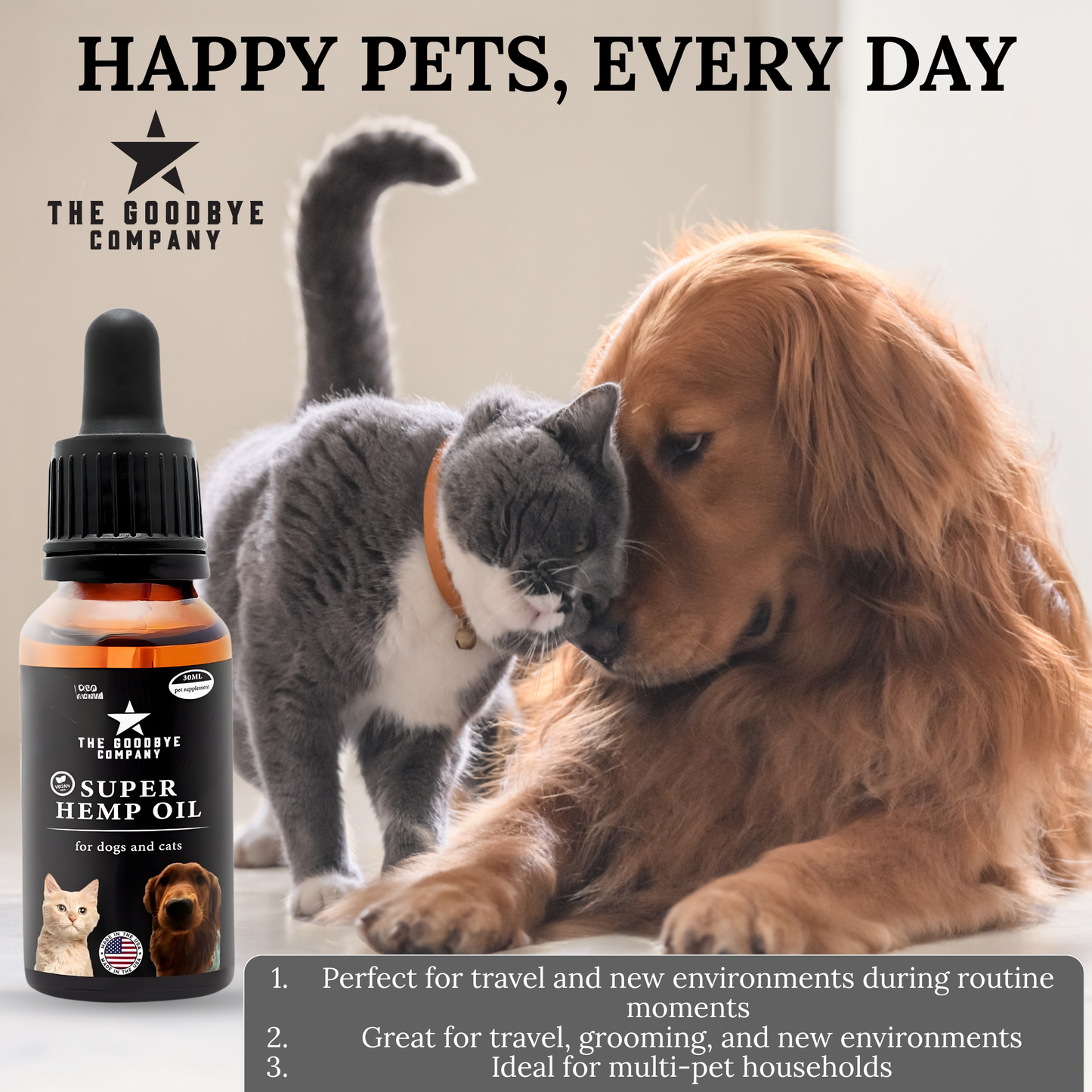 The Goodbye Company Super Hemp Oil for Dog & Cat Anxiety Relief [30ml]