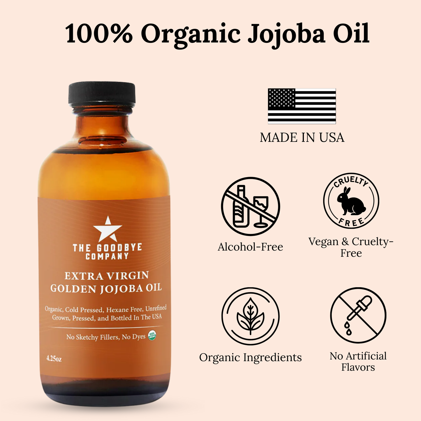 The Goodbye Company USDA Organic Extra Virgin Golden Jojoba Oil