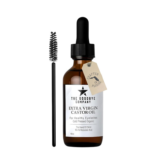 The Goodbye Company USDA Organic Castor Oil for Eyelashes and Eyebrows Growth, 100% Pure Cold-Pressed, Hexane-Free 60ml with Applicator, Handcrafted in Florida for Hair, Skin & Lashes