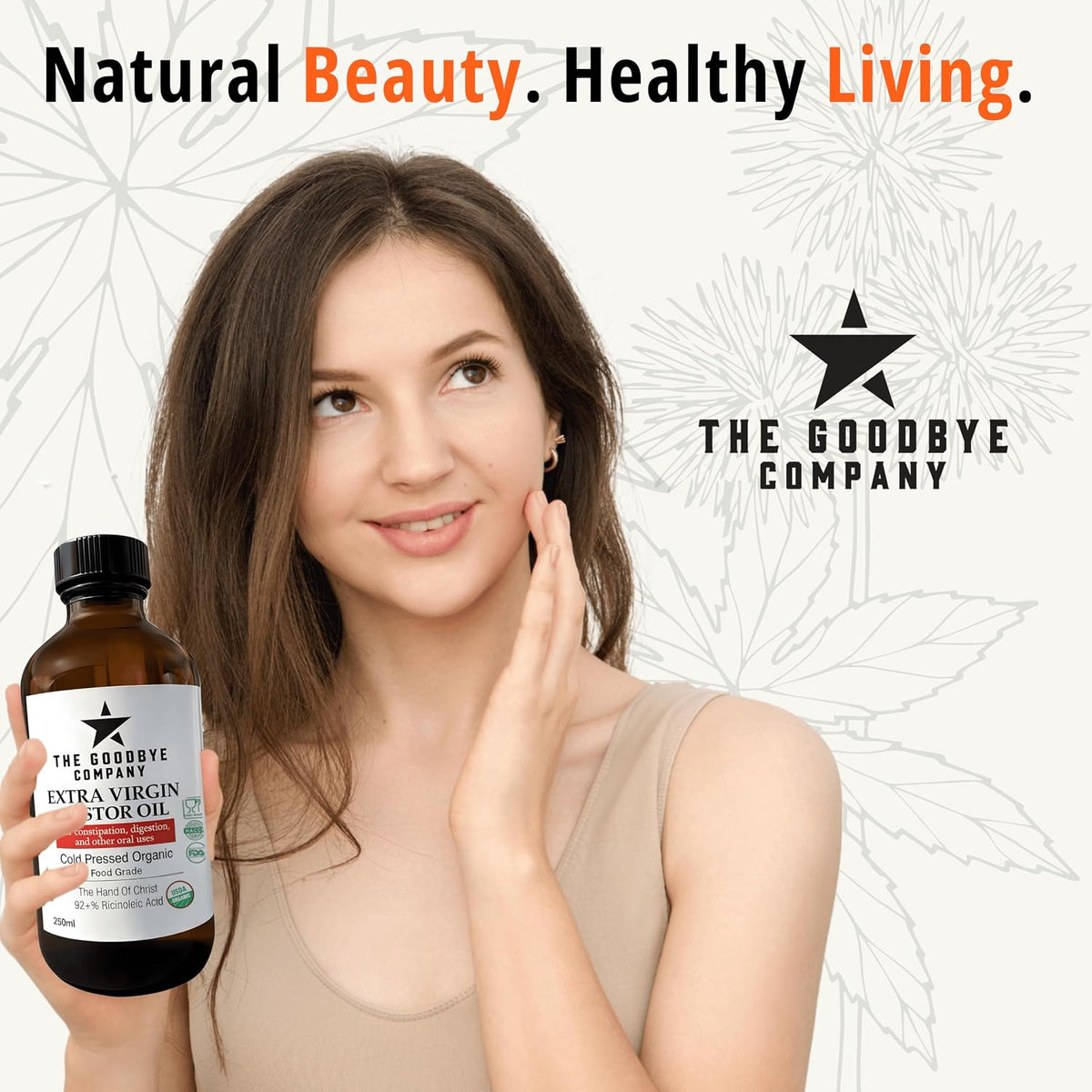 The Goodbye Company Extra Virgin Castor Oil 250ml, USDA Organic, Cold Pressed, Food Grade, Hexane-Free, Supports Digestive Wellness, Hair Growth, Eyelashes, Brows And Skin